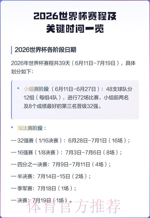 2026世界杯小组赛详细日程安排